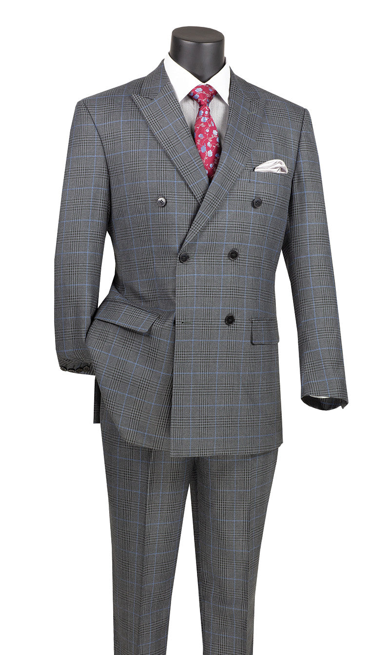 Alexander Collection - Charcoal Double Breasted 2 Piece Suit Regular Fit Tone on Tone Windowpane
