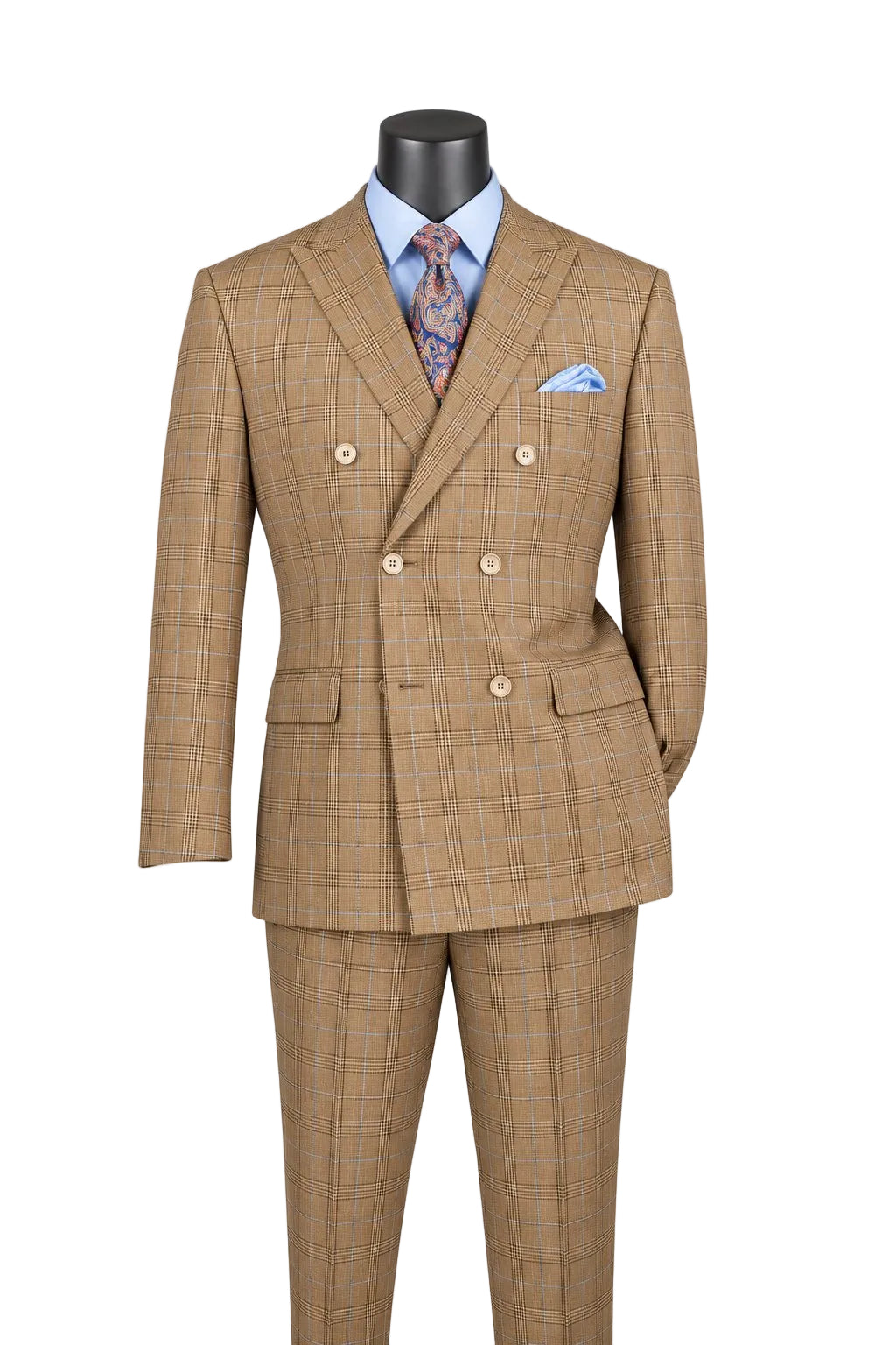 Alexander Collection - Regular Fit Mocha Glen Plaid Double Breasted 2-Piece Suit