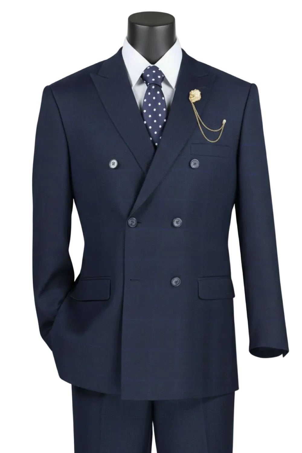 Alexander Collection - Navy Double Breasted 2 Piece Suit Regular Fit Tone on Tone Windowpane