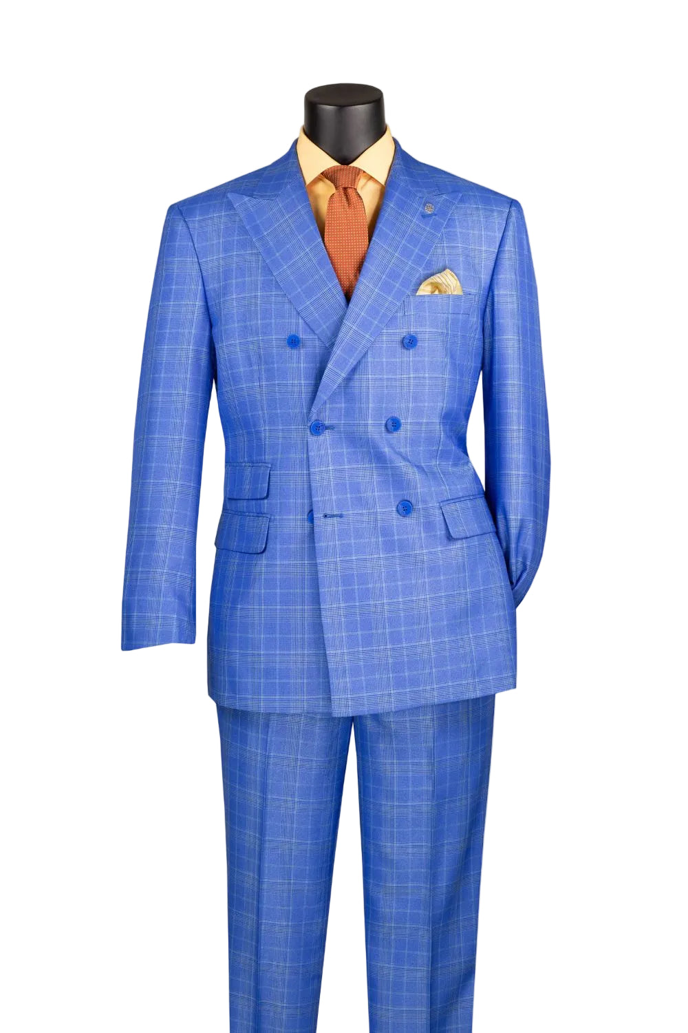 Regular Fit Double Breasted Glen Plaid 2-Piece Suit - Nautica Blue