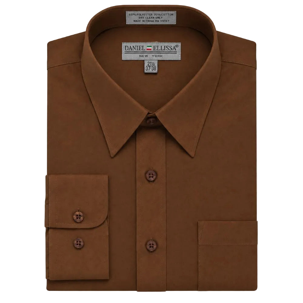 Basic Dress Shirt Convertible Cuff Regular Fit in Brown