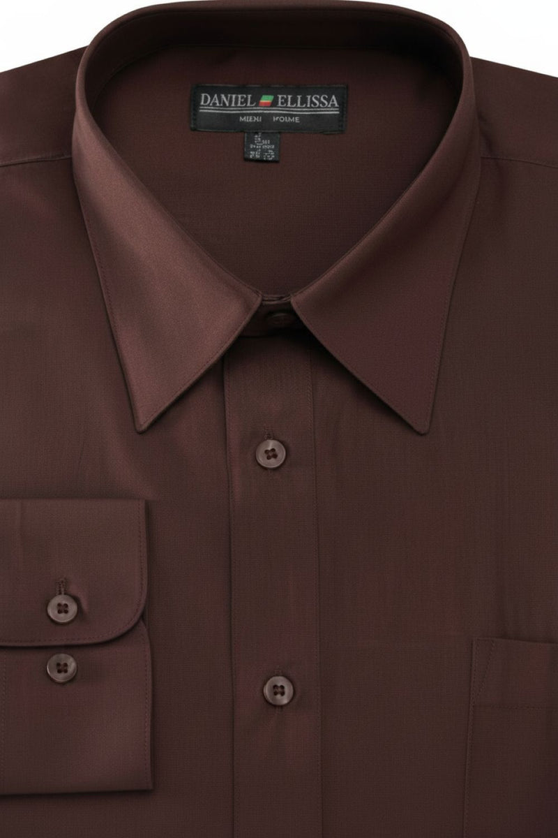 Men's Basic Dress Shirt Convertible Cuff Regular Fit in Dark Brown 19 36/37 / Dark Brown Men's Basic Dress Shirt Convertible Cuff Regular Fit in Dark Brown 19 36/37 / Dark Brown