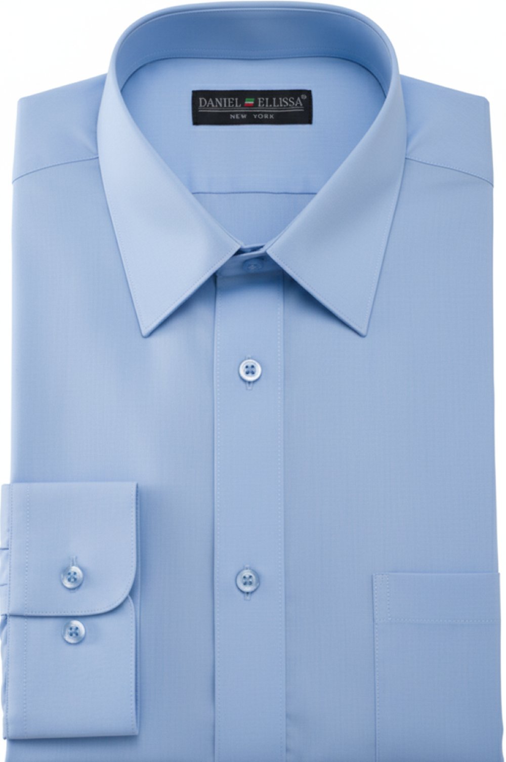 Solid light blue Basic Dress Shirt Convertible Cuff Regular Fit, showing collar, buttons, and sleeves.