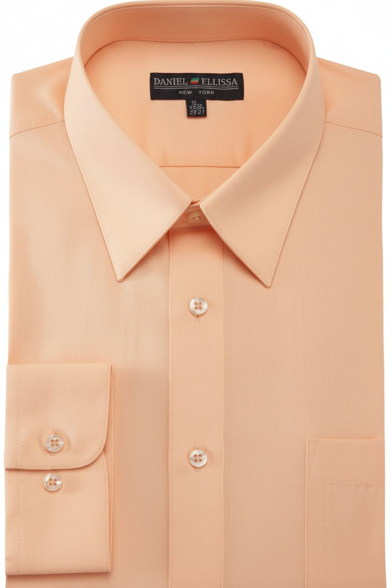 Men's Basic Dress Shirt Convertible Cuff Regular Fit in Peach 15 34/35 / Peach Men's Basic Dress Shirt Convertible Cuff Regular Fit in Peach 15 34/35 / Peach
