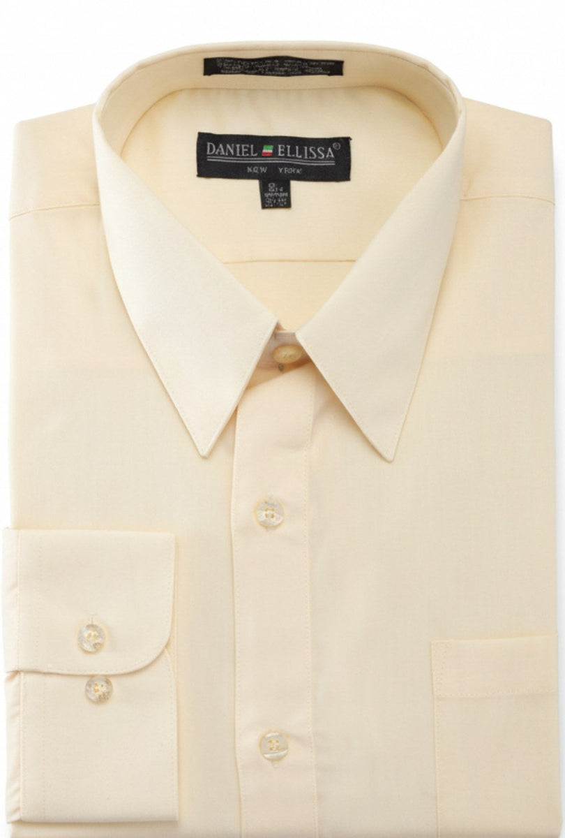 Men's Basic Dress Shirt Convertible Cuff Regular Fit in Soft Butter 20 35/36 / Soft Butter Men's Basic Dress Shirt Convertible Cuff Regular Fit in Soft Butter 20 35/36 / Soft Butter