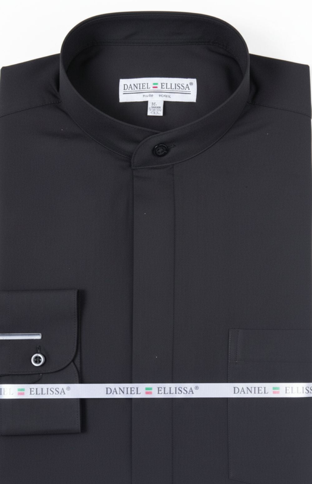 Basic Banded Collar Convertible Cuff Dress Shirt in Black