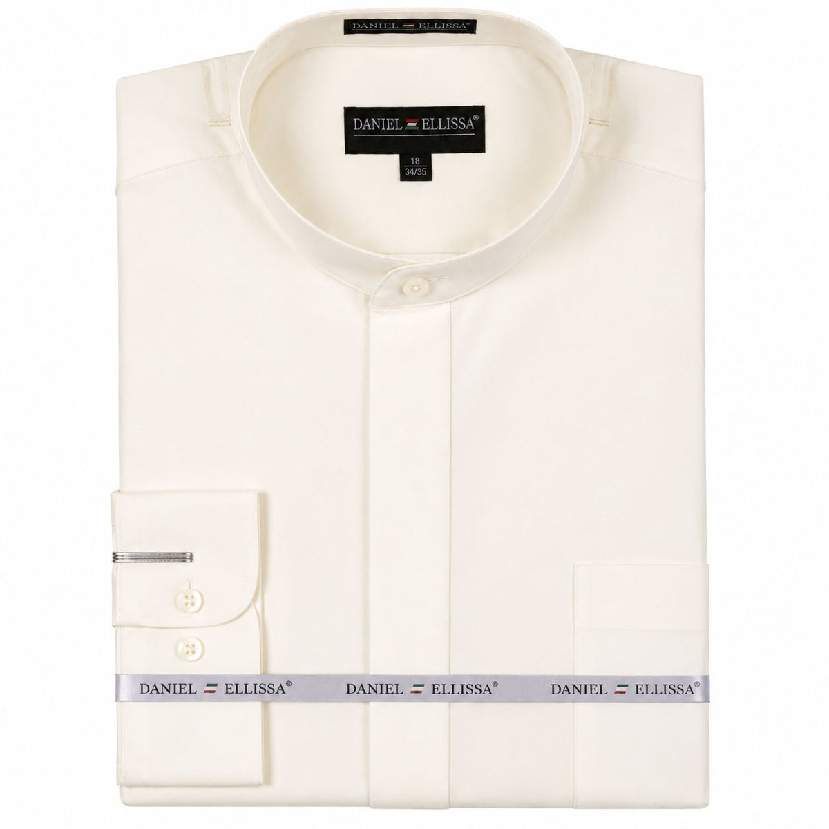 Men's Basic Regular Fit Banded Collar Convertible Cuff Dress Shirt