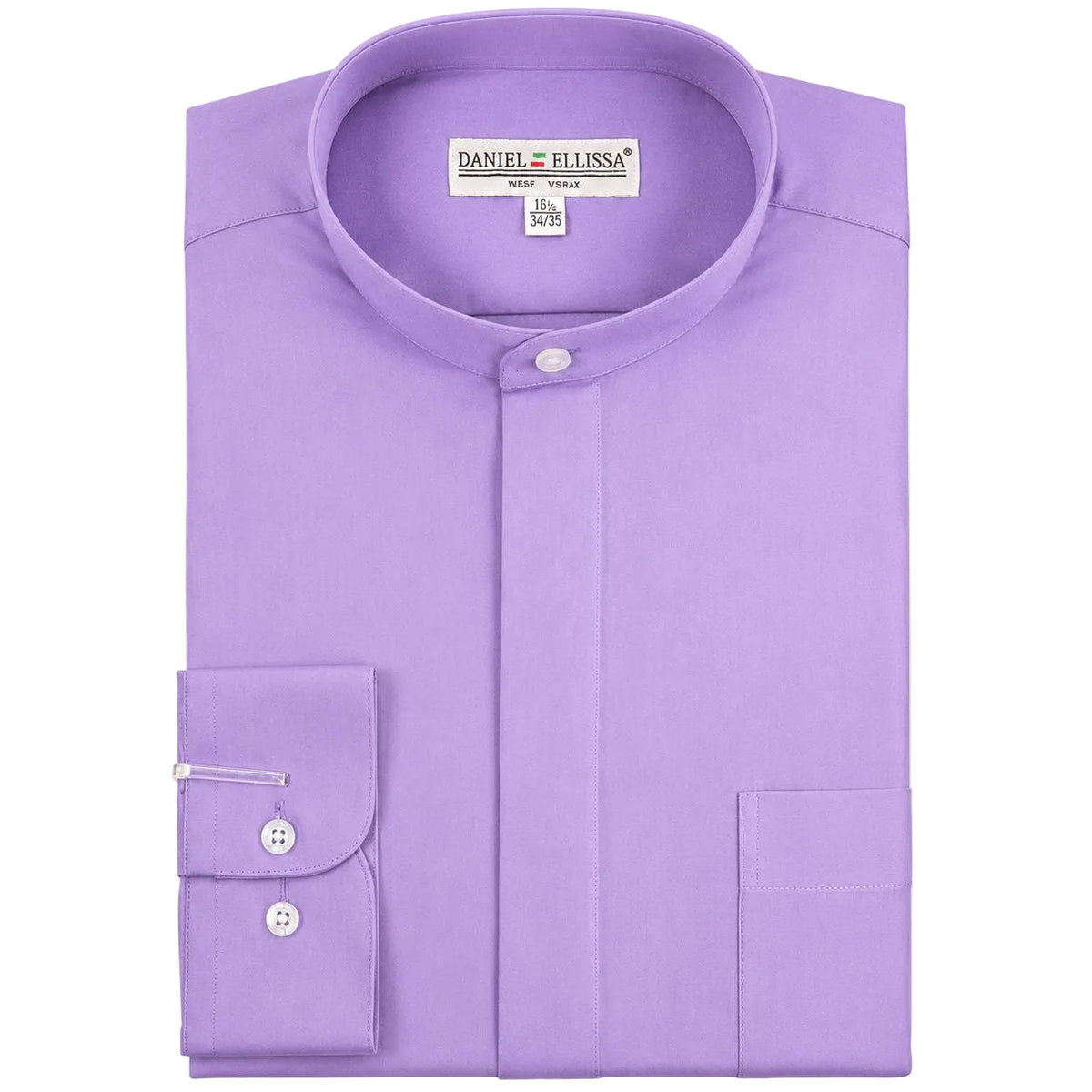 Men's Basic Regular Fit Banded Collar Convertible Cuff Dress Shirt