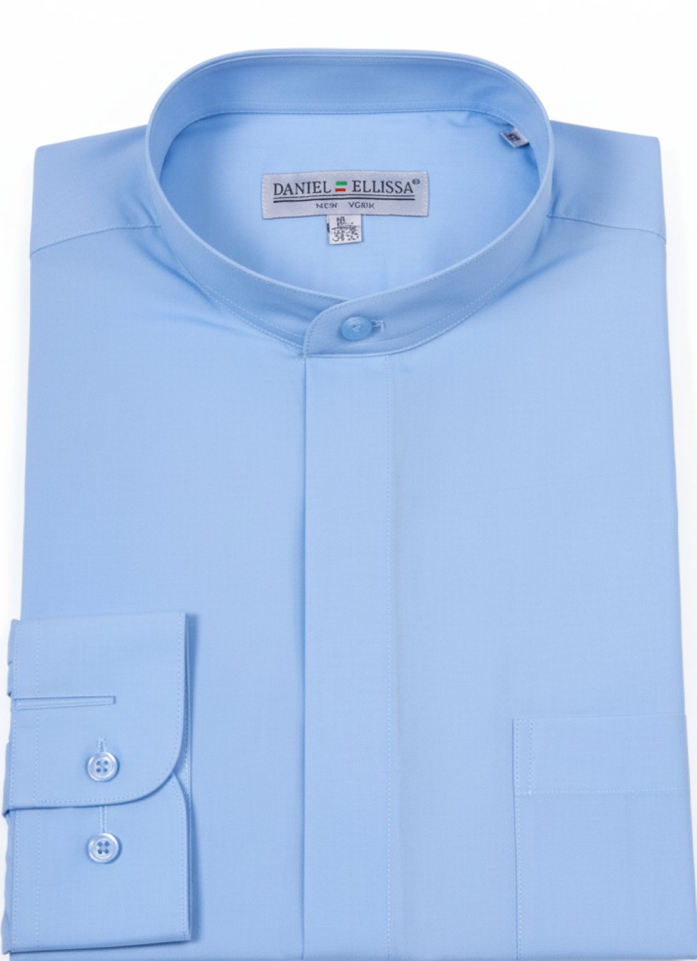 Basic Banded Convertible Cuff Collar Dress Shirt in Light Blue