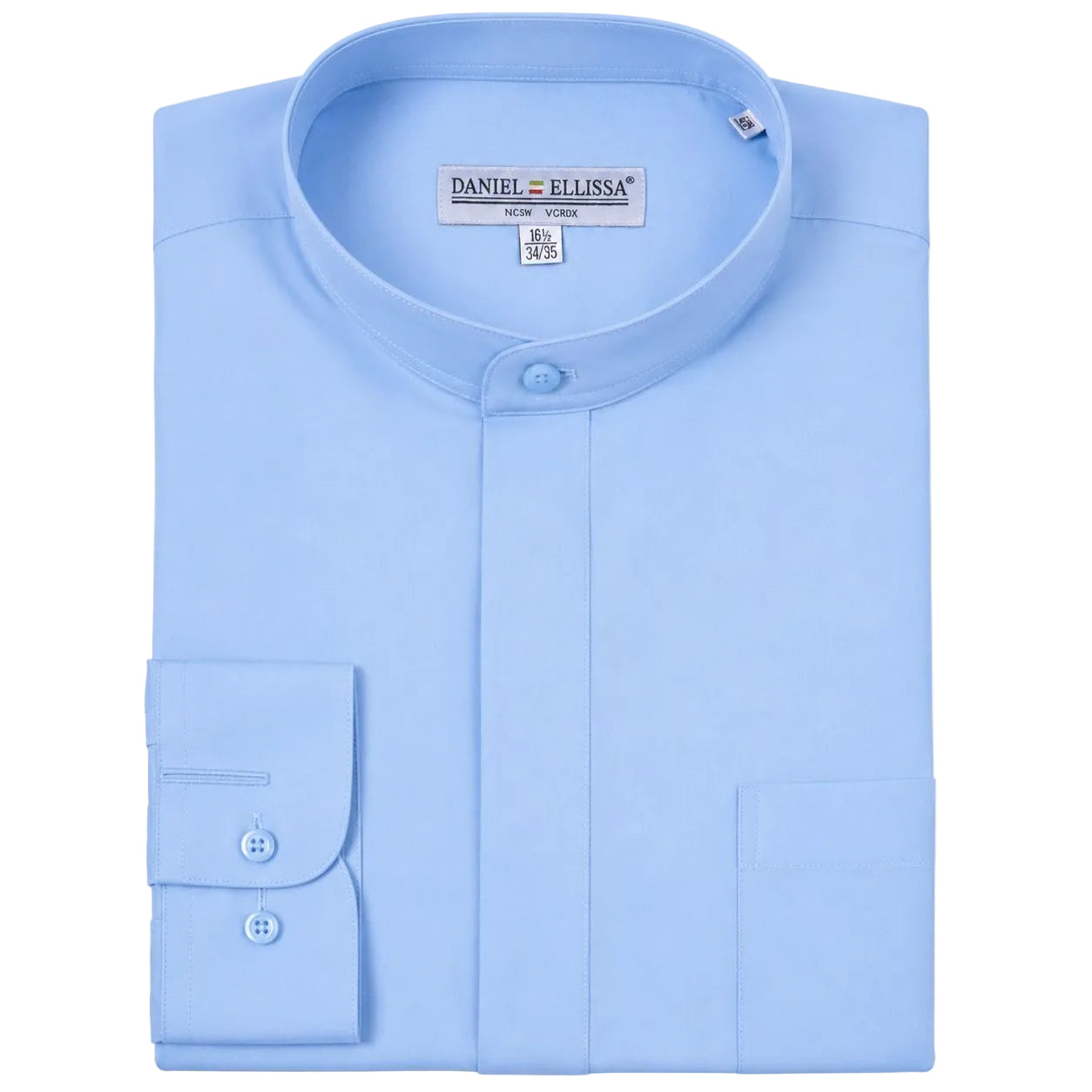 Basic Banded Convertible Cuff Collar Dress Shirt in Light Blue