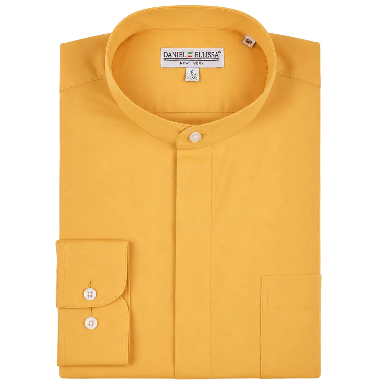 Basic Banded Collar Convertible Cuff Dress Shirt in Honey Gold