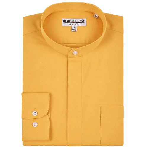 Honey gold regular fit men's banded collar convertible cuff dress shirt