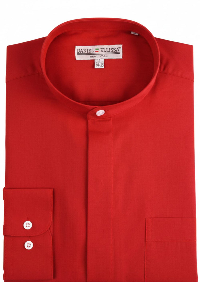 Men's Basic Banded Convertible Cuff Collar Dress Shirt in Red 14½ 32/33 / Red Men's Basic Banded Convertible Cuff Collar Dress Shirt in Red 14½ 32/33 / Red