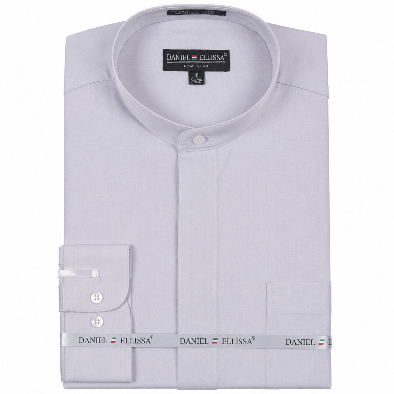 Basic Banded Collar Convertible Cuff Dress Shirt in Silver