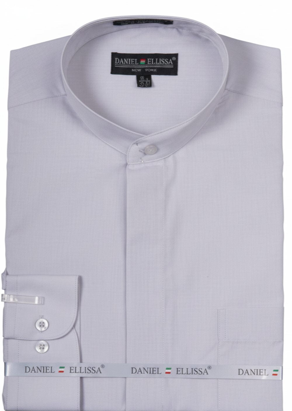 Basic Banded Collar Convertible Cuff Dress Shirt in Silver