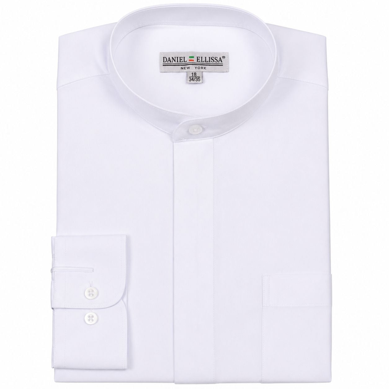 Basic Banded Collar Convertible Cuff Dress Shirt in White