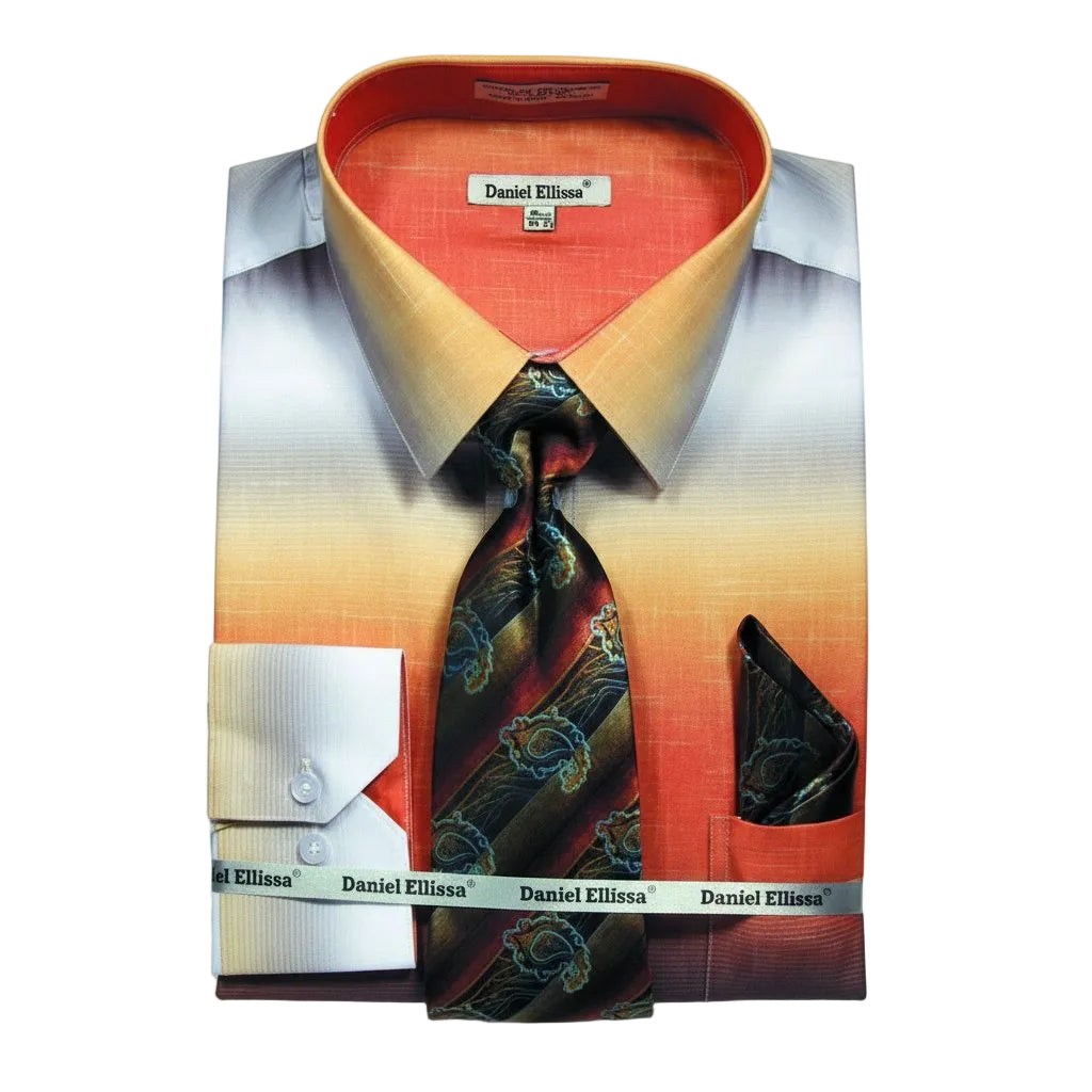 Mustard Multi Color Printed Dress Shirt Set with Convertible Cuff