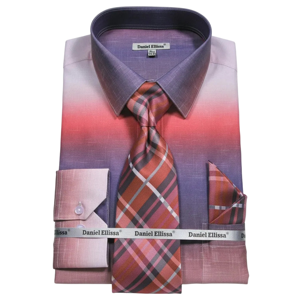 Salmon Multi Color Printed Dress Shirt Set with Convertible Cuff