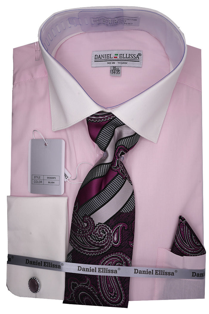 Blush Dress Shirt Set with Tie and Handkerchief