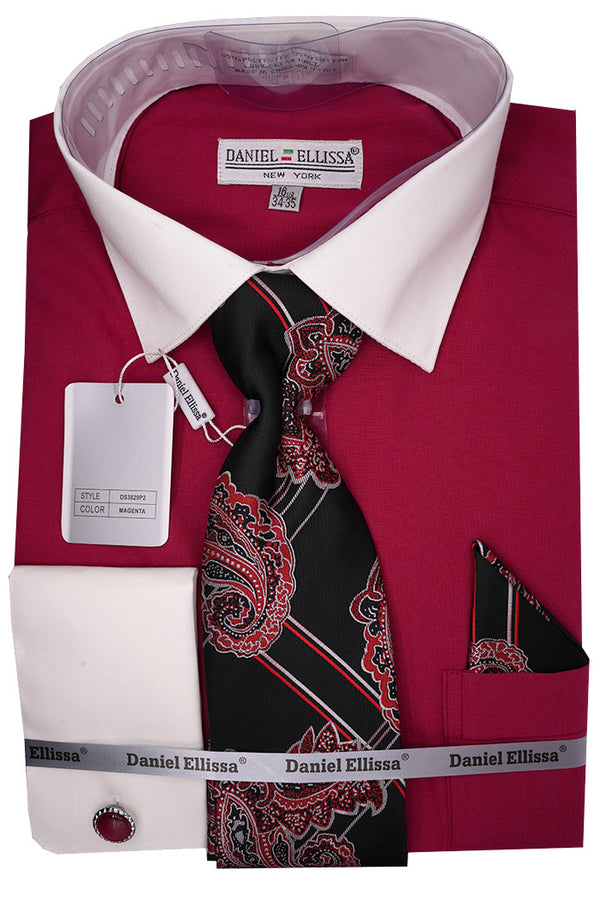 Magenta Dress Shirt Set with Tie and Handkerchief