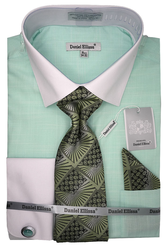 Mint Dress Shirt Set with Tie and Handkerchief