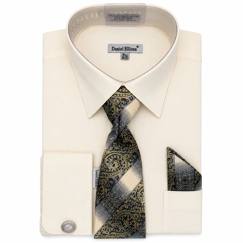 Regular Fit Jacquard French Cuff Dress Shirt Set - Butter
