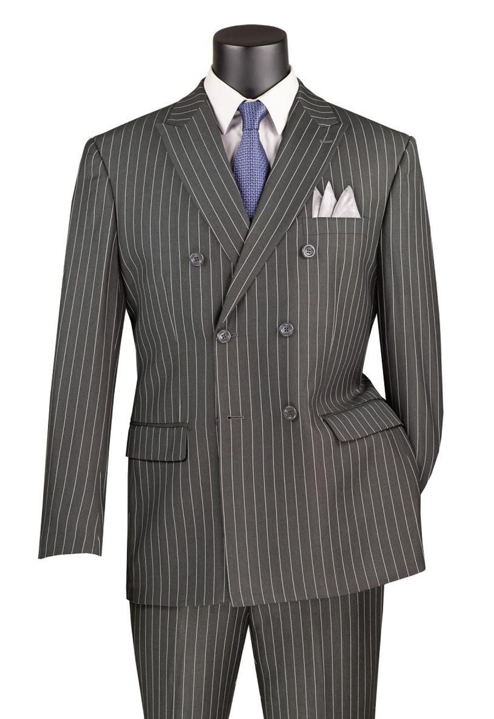 Rockefeller Collection - Double Breasted Stripe Suit Charcoal Regular Fit 2 Piece