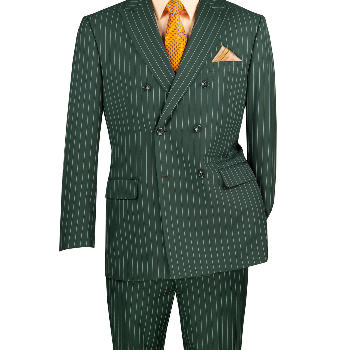 Rockefeller Collection Double Breasted Stripe Suit Hunter Green