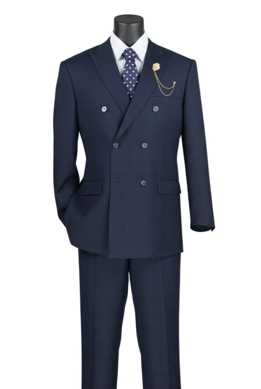 Alexander Collection - Navy Double Breasted 2 Piece Suit Regular Fit Tone on Tone Windowpane
