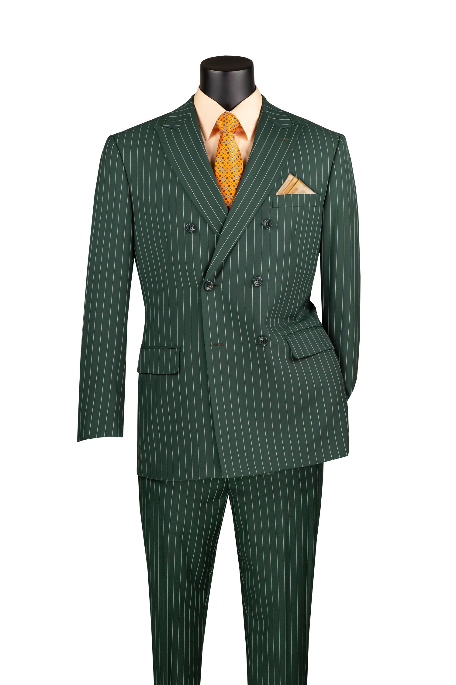 Rockefeller Collection - Double Breasted Stripe Suit Hunter Green Regular Fit 2 Piece