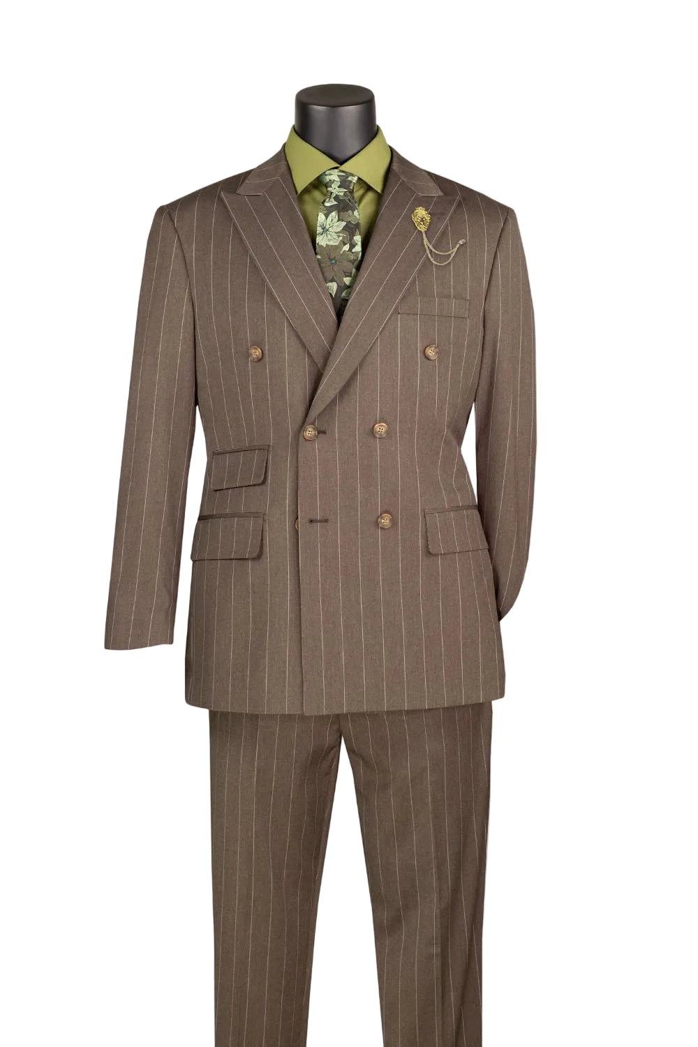 Regular Fit 2-Piece Bold Striped Double Breasted Suit - Brown