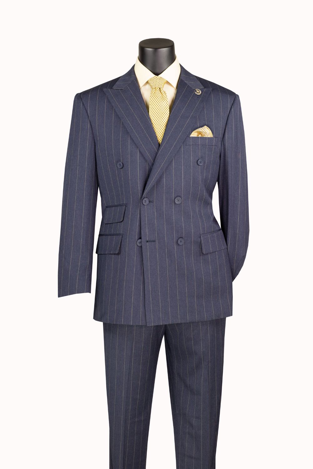 Regular Fit 2-Piece Bold Striped Double Breasted Suit - Denim Blue
