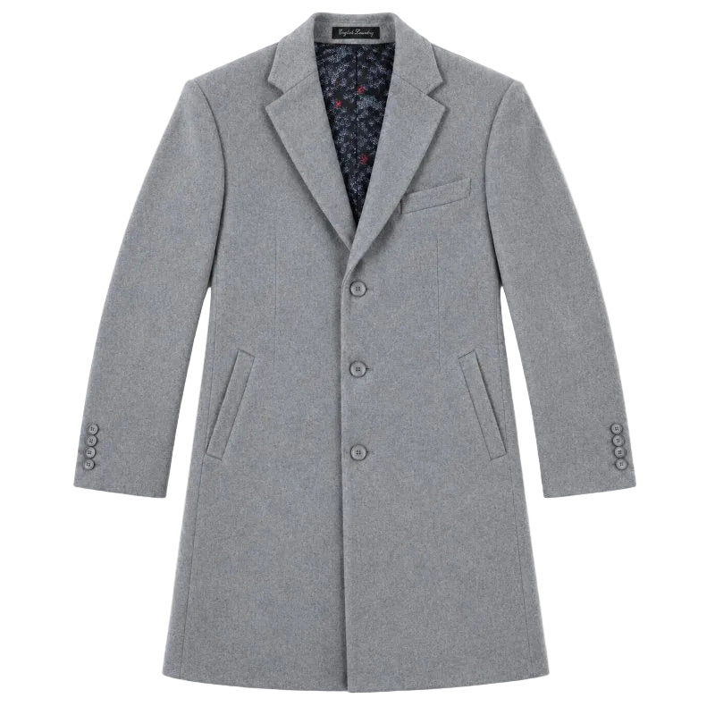English Laundry Light Gray Fall/Winter Essential Slim Fit Overcoat Wool Blend