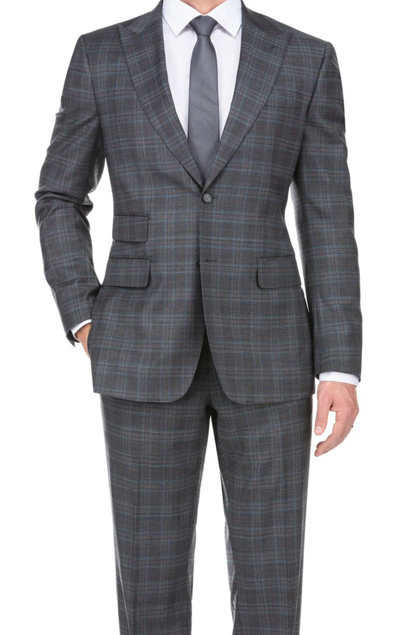 English Laundry 2-Piece Gray Plaid Wool Blend Slim Fit Dress Suit
