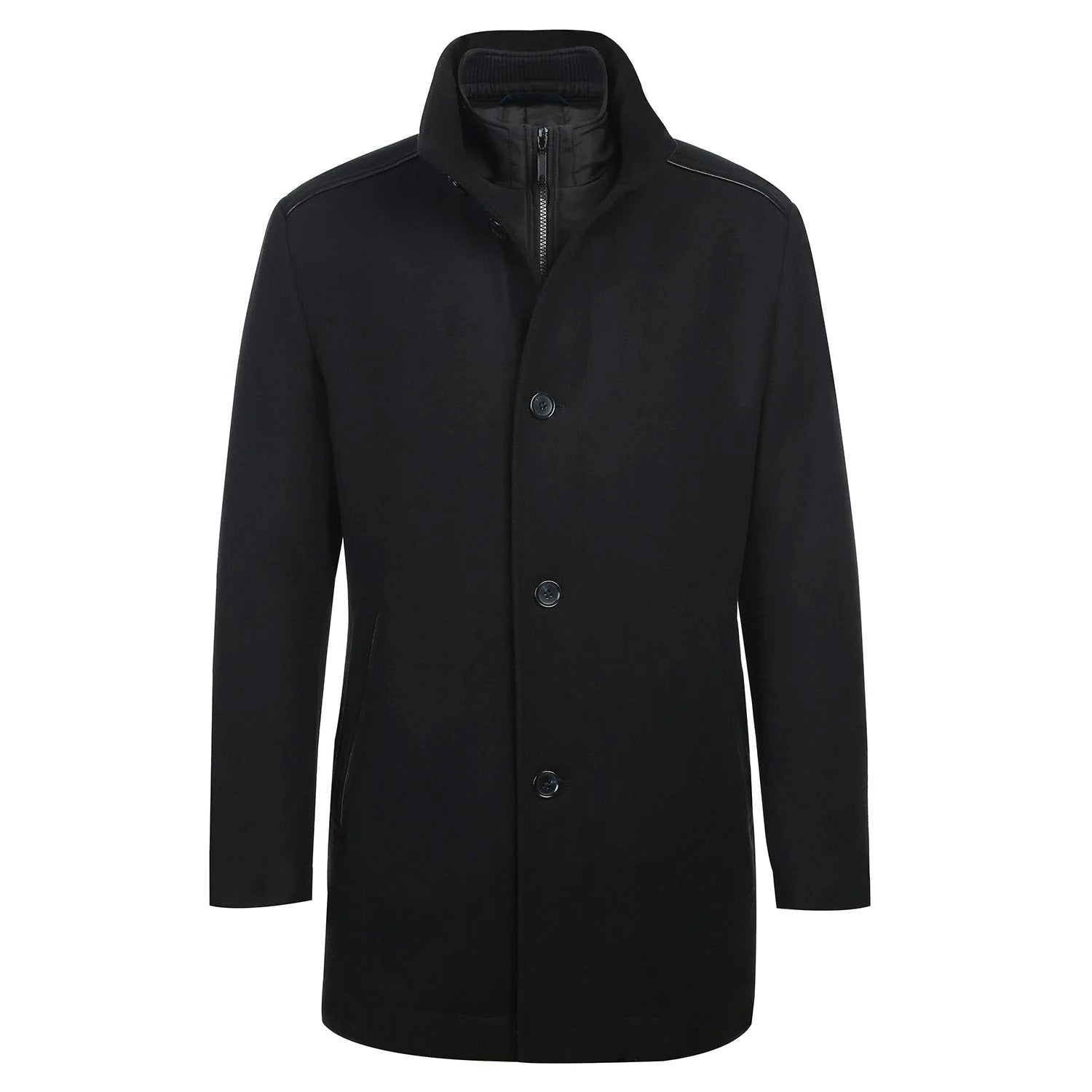 English Laundry Manteau court noir en laine mélangée coupe slim avec fermeture éclair amovible