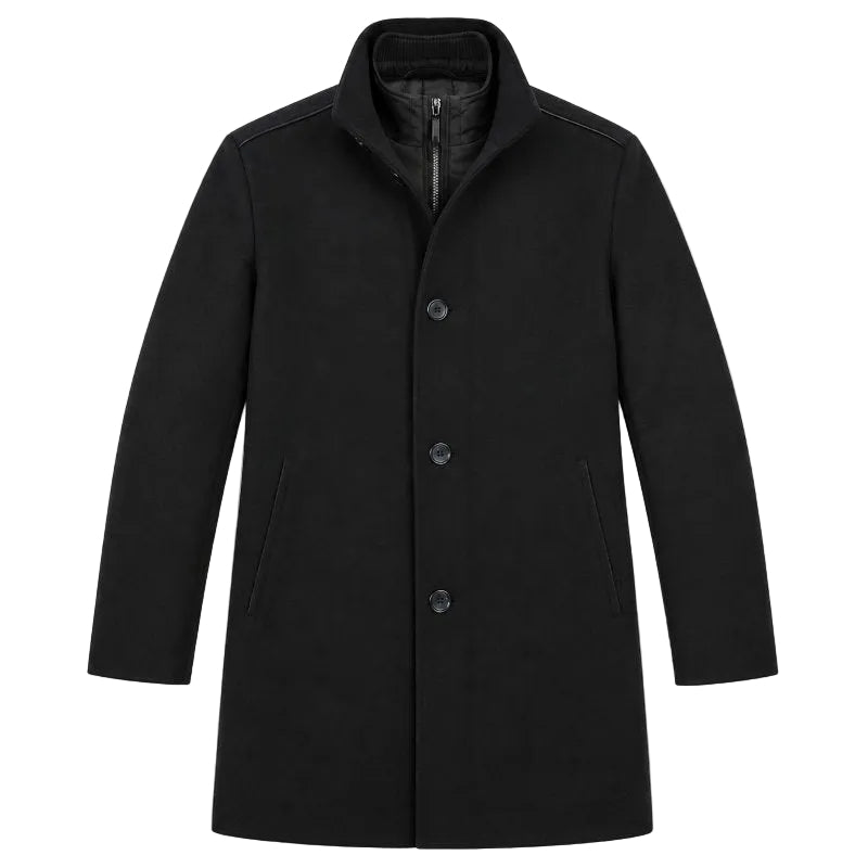English Laundry Black Slim Fit Wool Blend Short Coat with Detachable Full Zipper