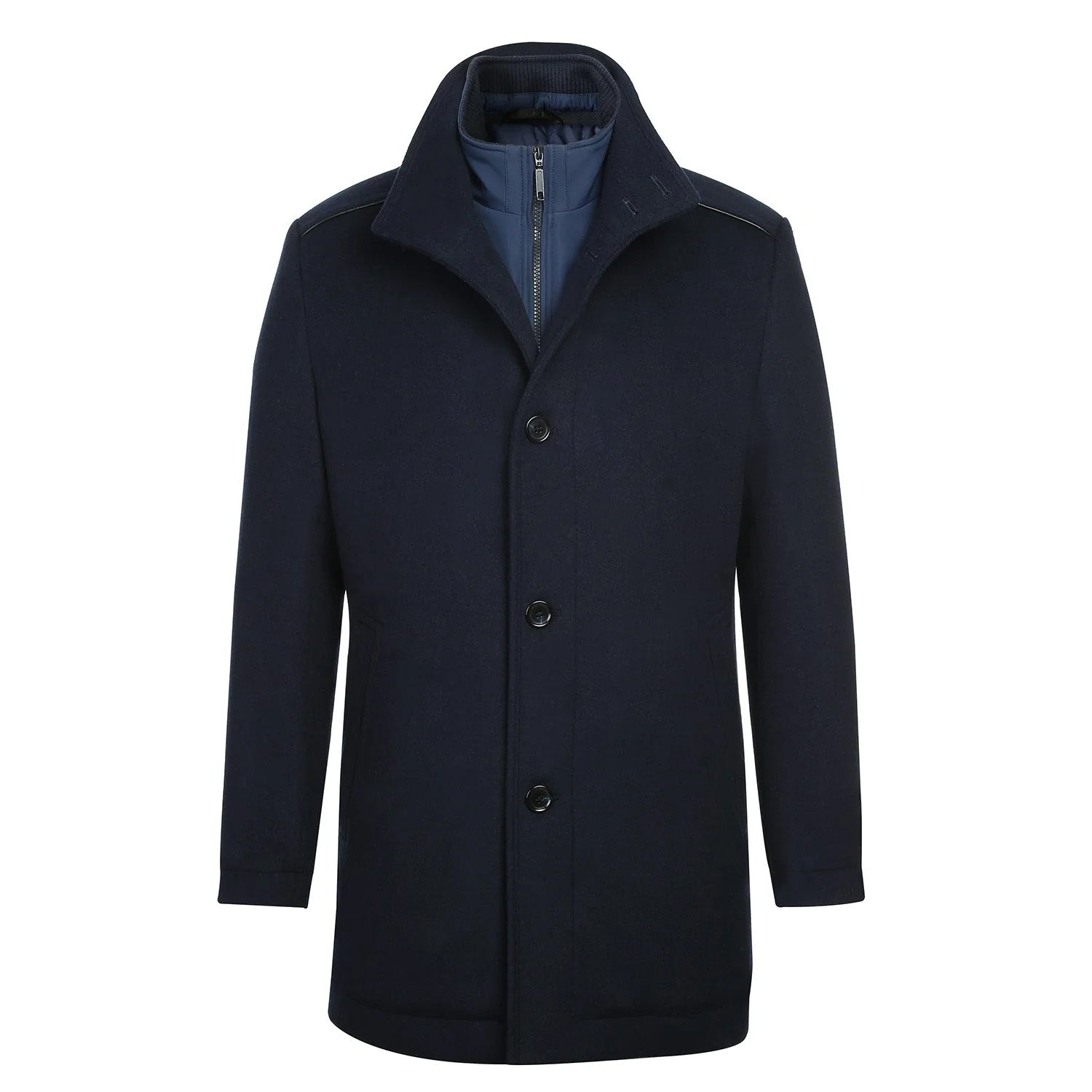 English Laundry Navy Slim Fit Wool Blend Short Coat with Detachable Full Zipper
