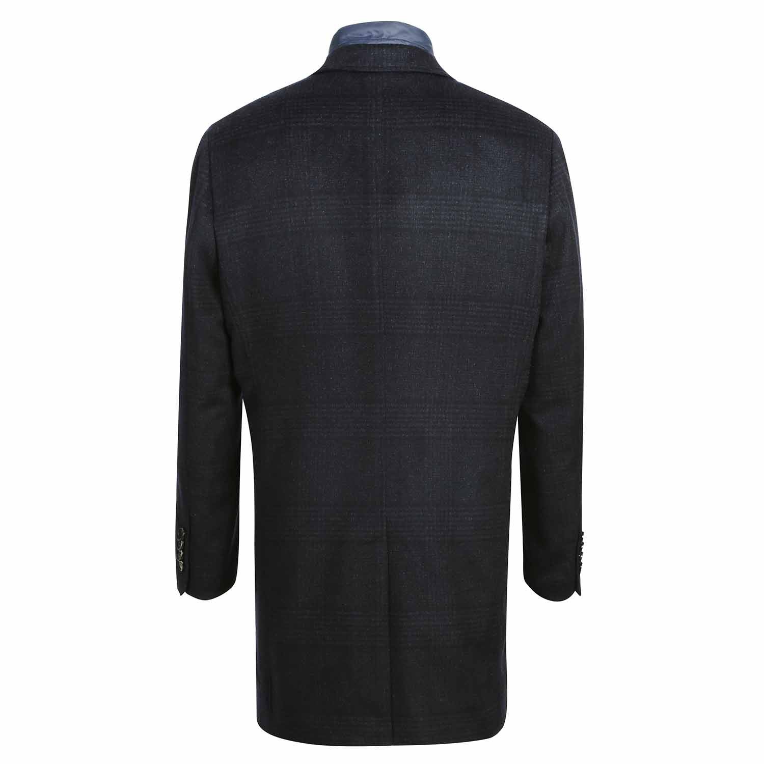 English Laundry Blue Tone-on-tone Glen Plaid Slim Fit Wool Blend Short Coat with Detachable Full Zipper