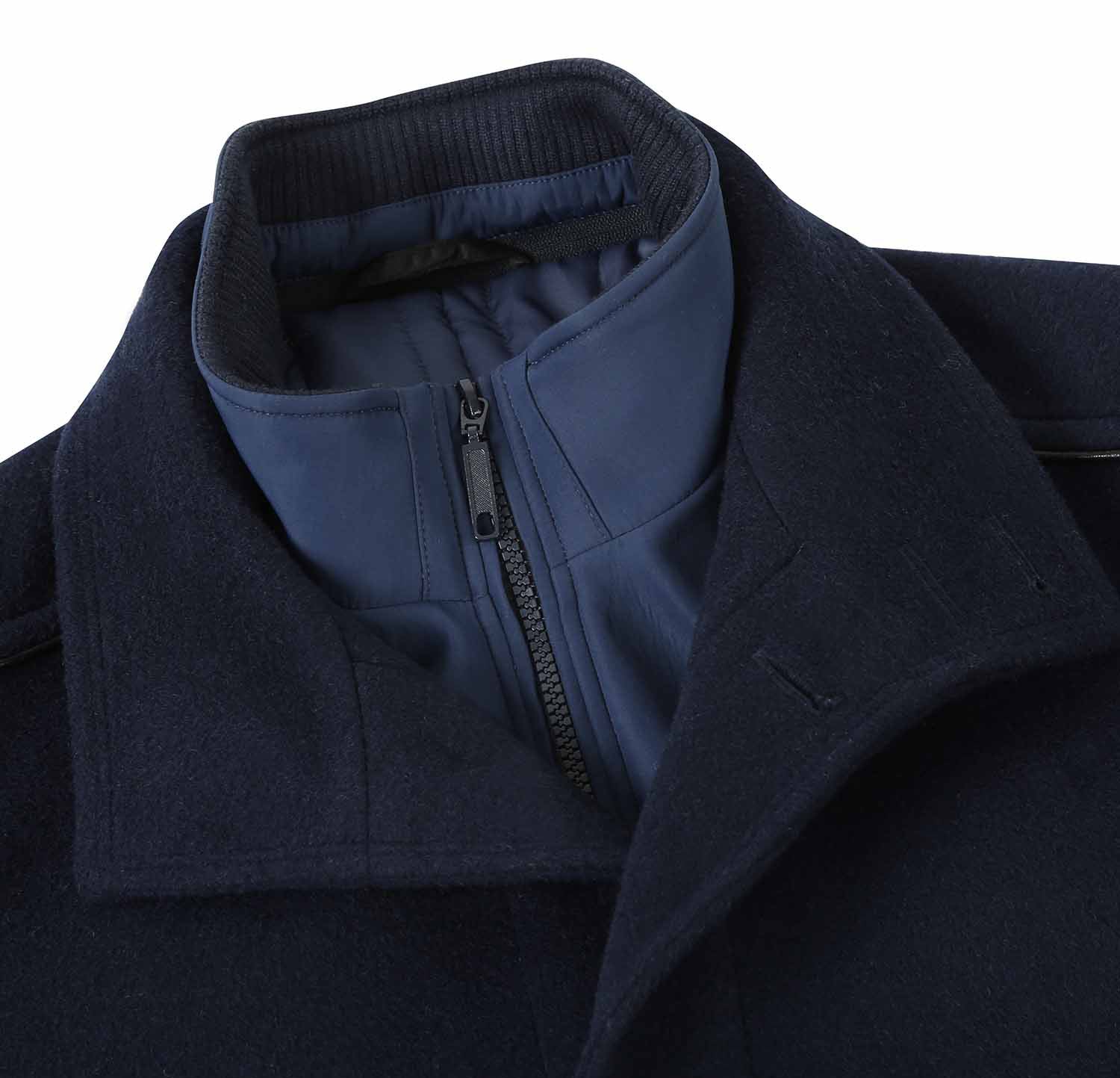 English Laundry Navy Slim Fit Wool Blend Short Coat with Detachable Full Zipper