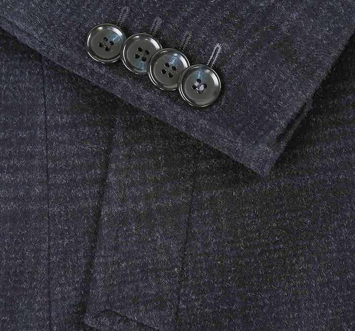 English Laundry Blue Tone-on-tone Glen Plaid Slim Fit Wool Blend Short Coat with Detachable Full Zipper