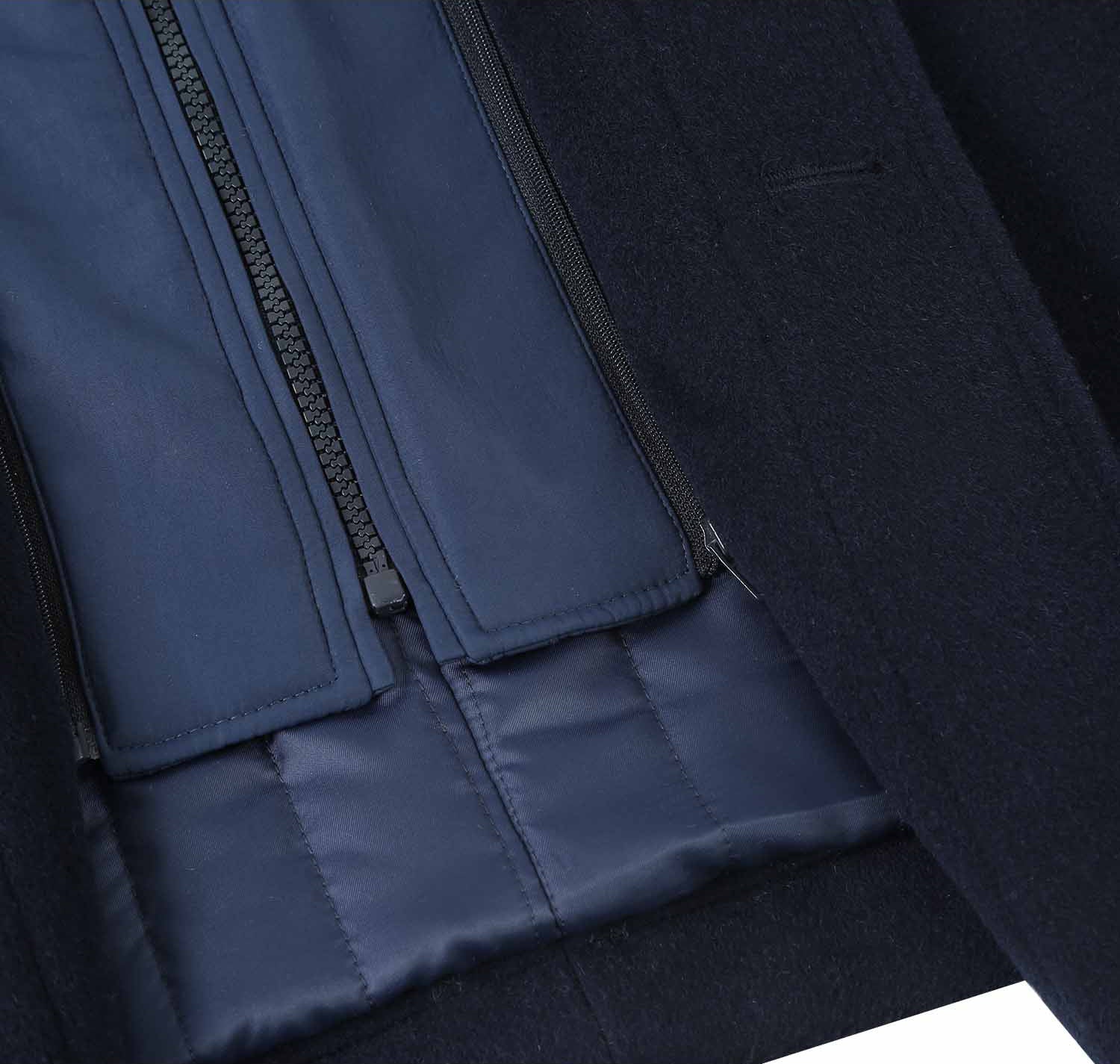 English Laundry Navy Slim Fit Wool Blend Short Coat with Detachable Full Zipper