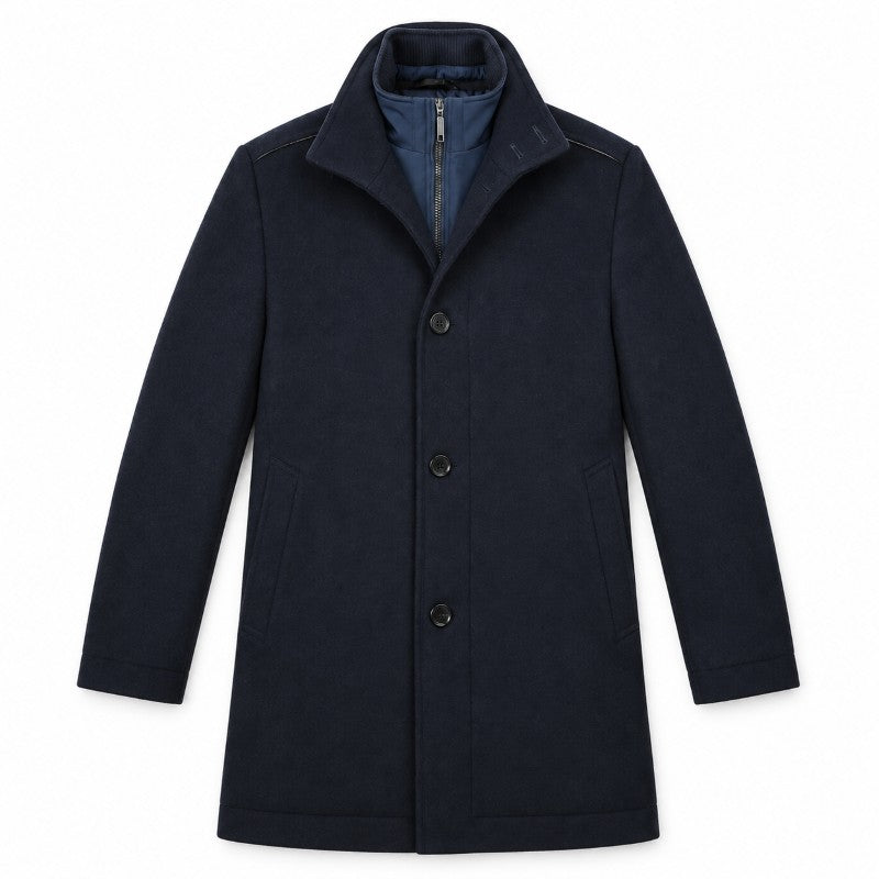 English Laundry Navy Slim Fit Wool Blend Short Coat with Detachable Full Zipper