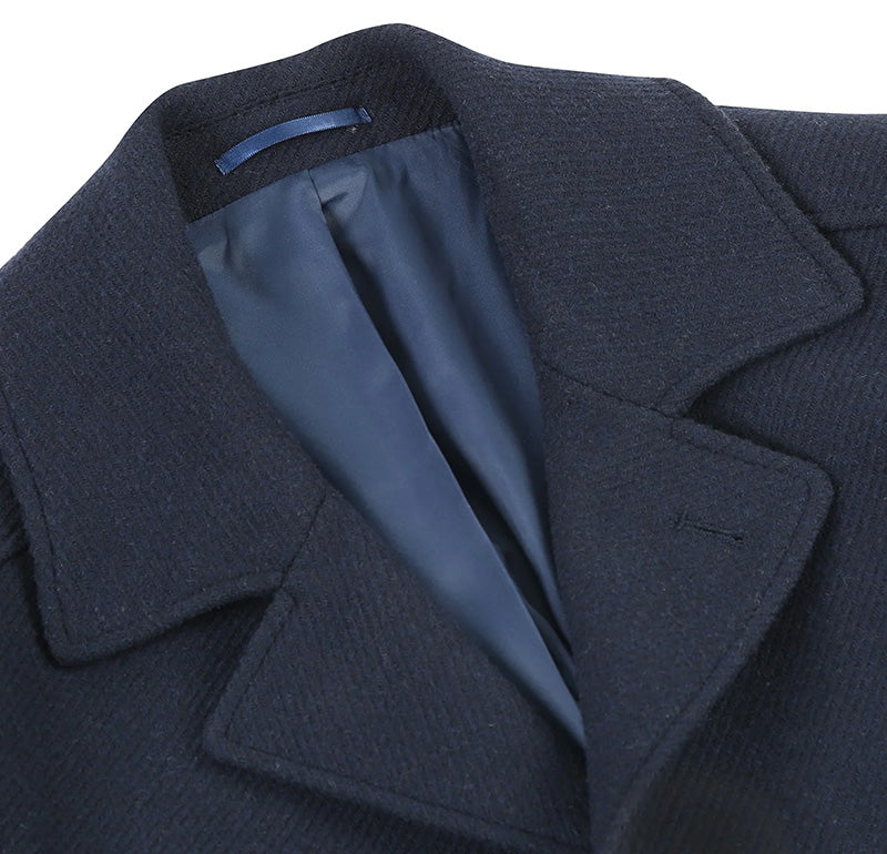 English Laundry Navy Slim Fit Wool Blend Long Overcoat