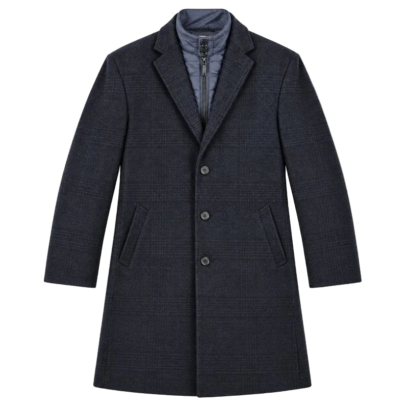 English Laundry Blue Tone-on-tone Glen Plaid Slim Fit Wool Blend Short Coat with Detachable Full Zipper