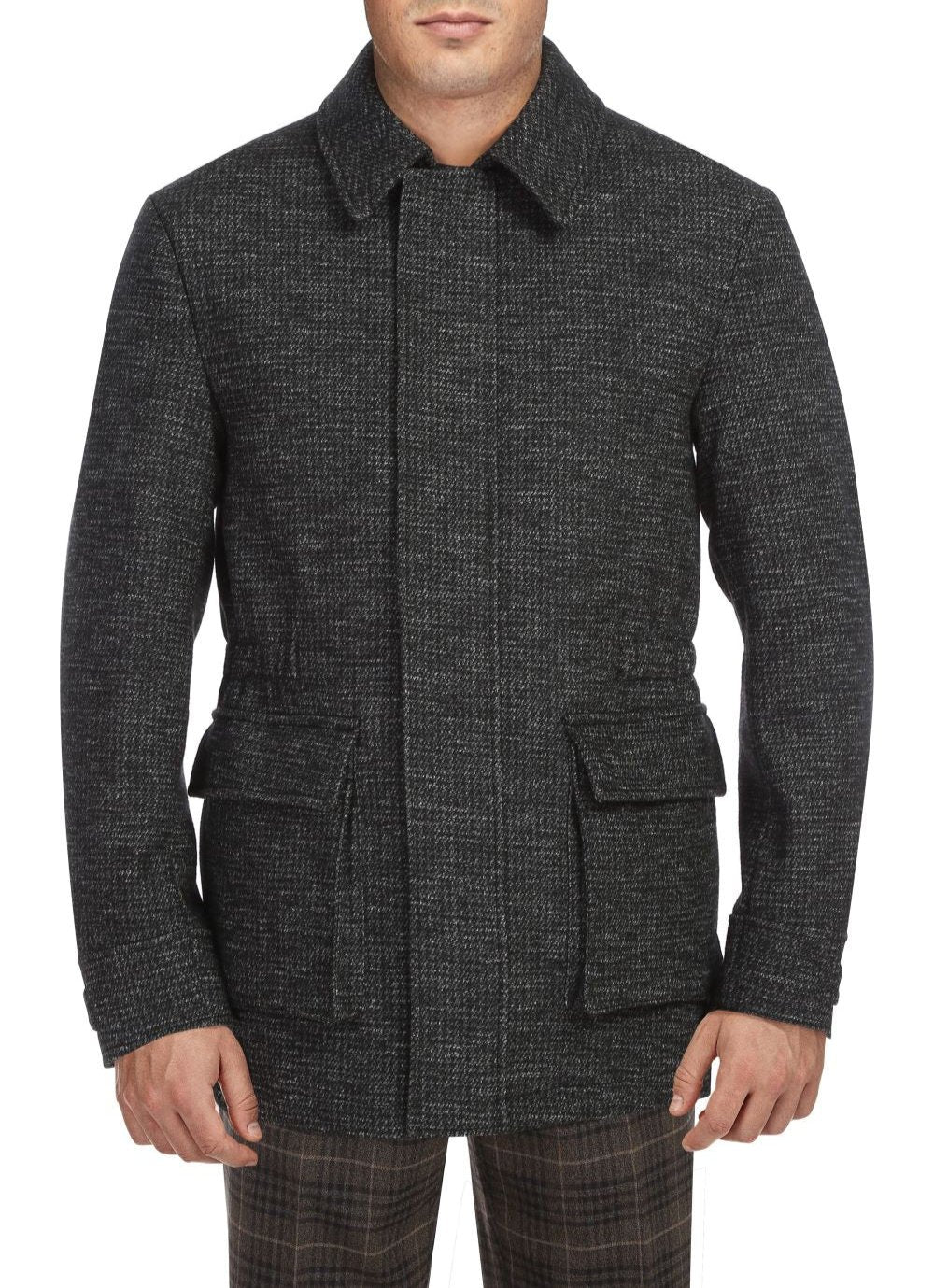 English Laundry Charcoal Slim Fit Wool Blend Short Coat