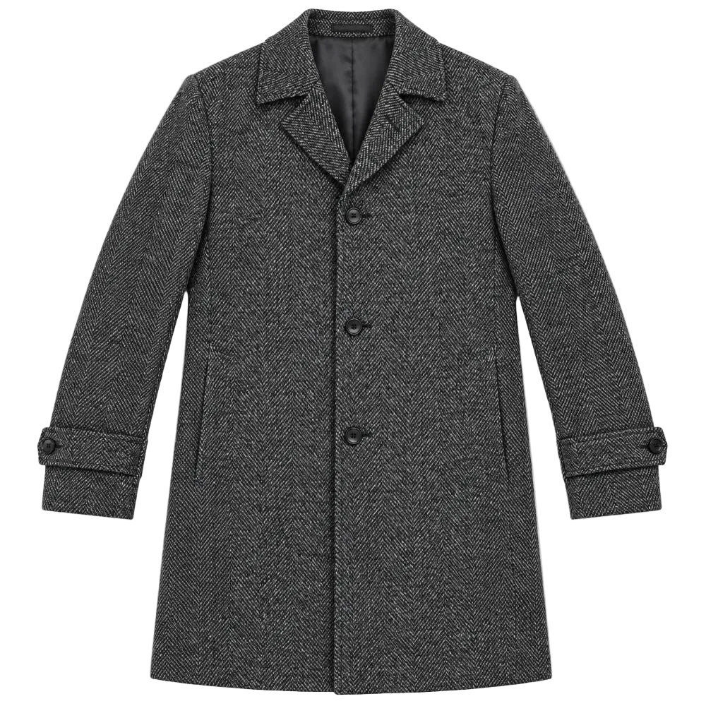 Gray Slim Fit Wool Blend Long Overcoat