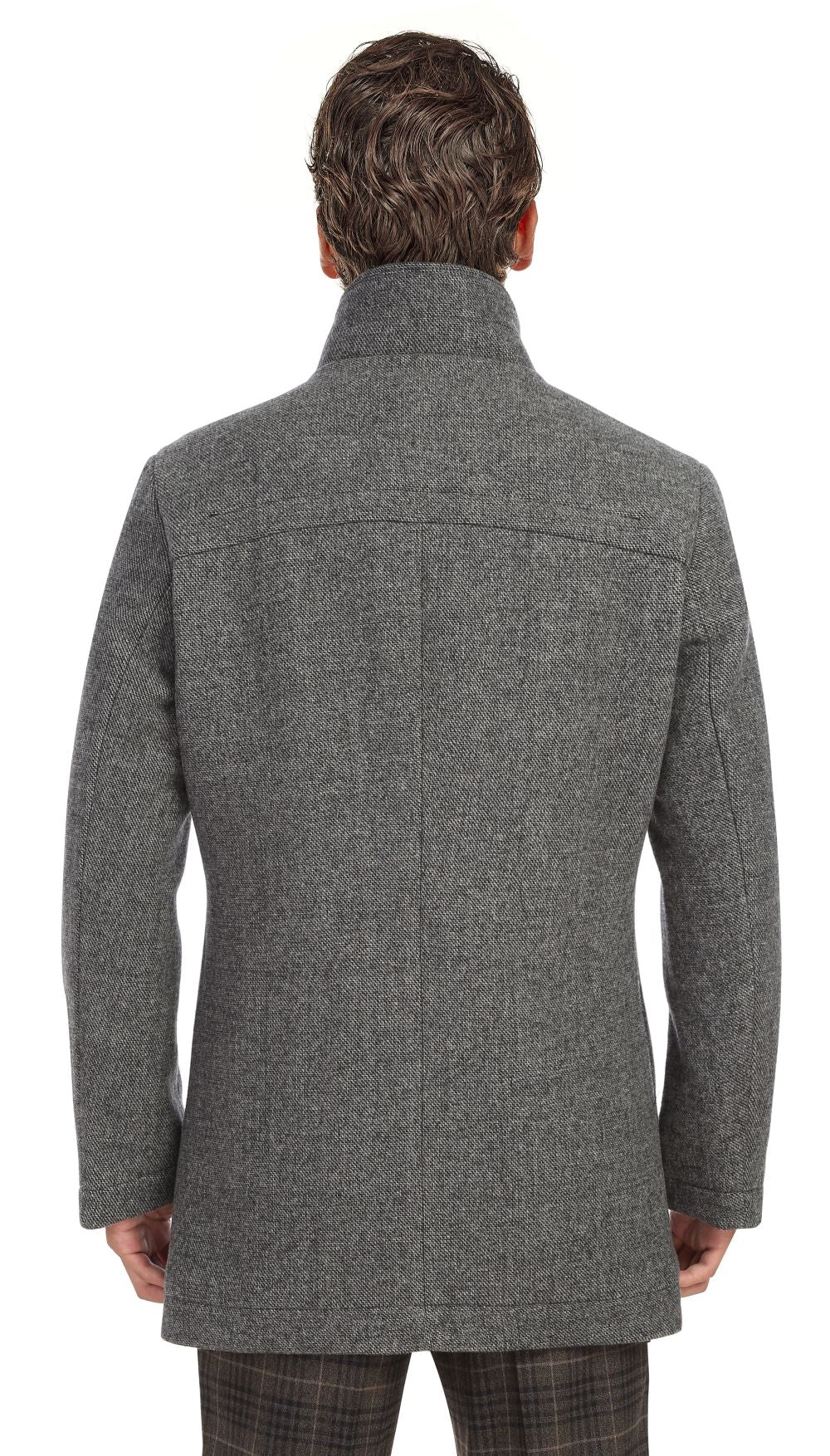 Gray Wool Blended Quilted Overcoat Slim Fit with Detachable Bib