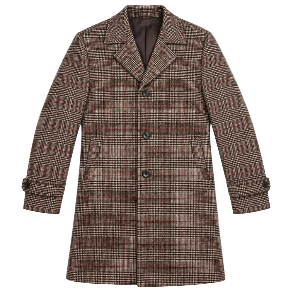 Brown Slim Fit Wool Blended Long Overcoat