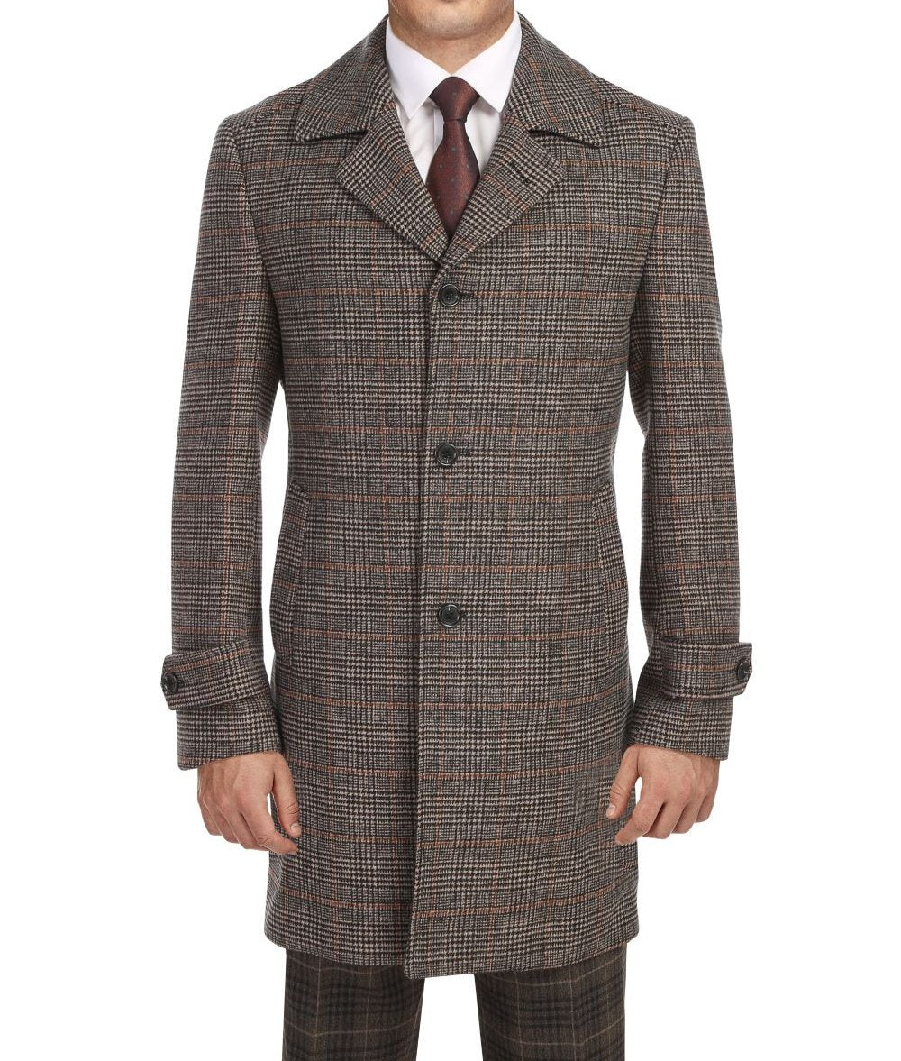 English Laundry Brown Slim Fit Wool Blended Long Overcoat