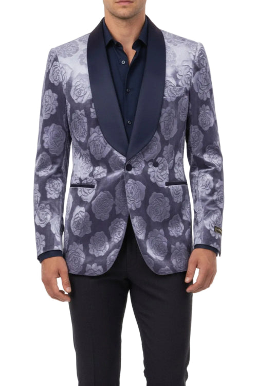 Royal blue slim fit men's double breasted blazer